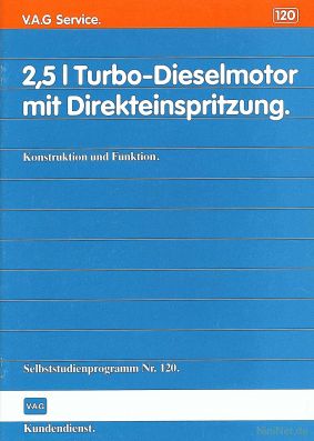 Cover des SSP Nr. 120 von Audi mit dem Titel: 2,5l l Turbo-Dieselmotor mit Direkteinspritzung 