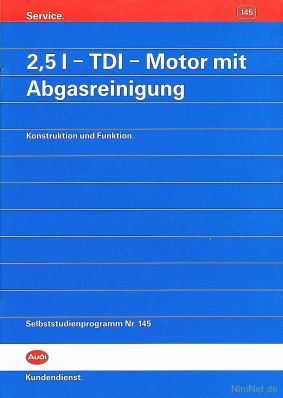 Cover des SSP Nr. 145 von Audi mit dem Titel: 2,5l - TDI - Motor mit Abgasreinigung 