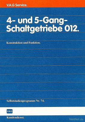 Cover des SSP Nr. 74 von Audi mit dem Titel: 4- und 5-Gang-Schaltgetriebe 012 
