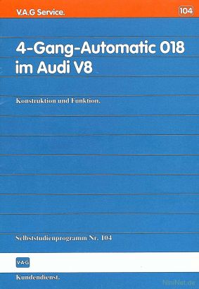 Cover des SSP Nr. 104 von Audi mit dem Titel: 4-Gang-Automatic 018 im Audi V8 