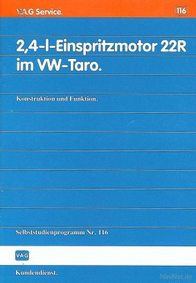 Cover des SSP Nr. 116 von VW mit dem Titel: 2,4-l-Einspritzmotor 22R im VW-Taro 