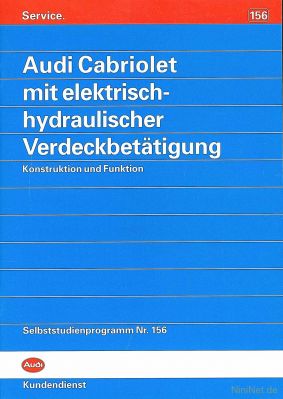 Cover des SSP Nr. 156 von Audi mit dem Titel: Audi Cabriolet mit elektrisch-hydraulischer Verdeckbetätigung 