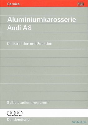 Cover des SSP Nr. 160 von Audi mit dem Titel: Aluminiumkarosserie Audi A8 