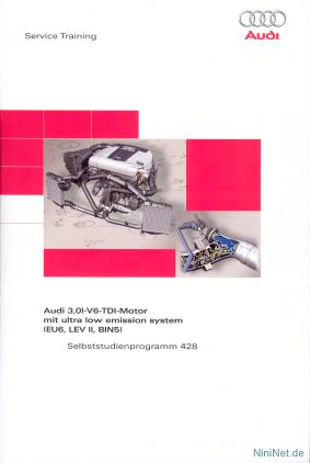 Cover des SSP Nr. 428 von Audi mit dem Titel: Audi 3,0l-V6-TDI-Motor mit ultra low emission system (EU6, LEV II, BIN5)