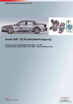 Cover des SSP Nr. 457 von Audi mit dem Titel: Audi A8 ´10 Kraftübertragung 8-Gang-Automatikgetriebe - Achsantrieb - Sportdifferenzial