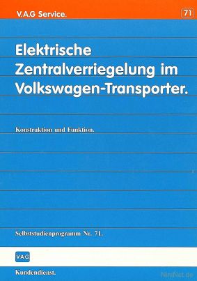 Cover des SSP Nr. 71 von VW mit dem Titel: Elektrische Zentralverriegelung im Volkswagen-Transporter 
