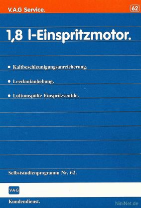 Cover des SSP Nr. 62 von VW / Audi mit dem Titel: 1,8 l-Einspritzmotor • Drucksprungschalter • Leerlaufanhebung • Luftumspülte Einspritzventile