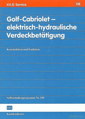 Cover des SSP Nr. 118 von VW mit dem Titel: Golf-Cabriolet - elektrisch-hydraulische Verdeckbetätigung 