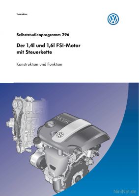 Cover des SSP Nr. 296 von VW mit dem Titel: Der 1,4l und 1,6l FSI-Motor mit Steuerkette 