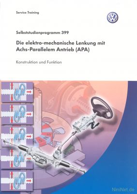 Cover des SSP Nr. 399 von VW mit dem Titel: Die elektro-mechanische Lenkung mit Achs-Parallelem Antrieb (APA) 