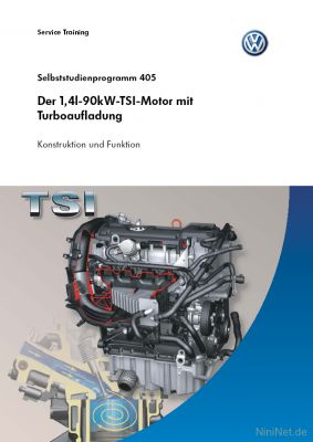 Cover des SSP Nr. 405 von VW mit dem Titel: Der 1,4l-90kW-TSI-Motor mit Turboaufladung 