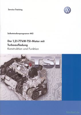 Cover des SSP Nr. 443 von VW mit dem Titel: Der 1,2l-77kW-TSI-Motor mit Turboaufladung 