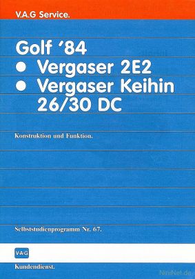 Cover des SSP Nr. 67 von VW mit dem Titel: Golf ´84 •Vergaser 2E2 •Vergaser Keihin 26/30 DC