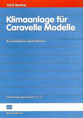 Cover des SSP Nr. 72 von VW mit dem Titel: Klimaanlage für Caravelle Modelle 
